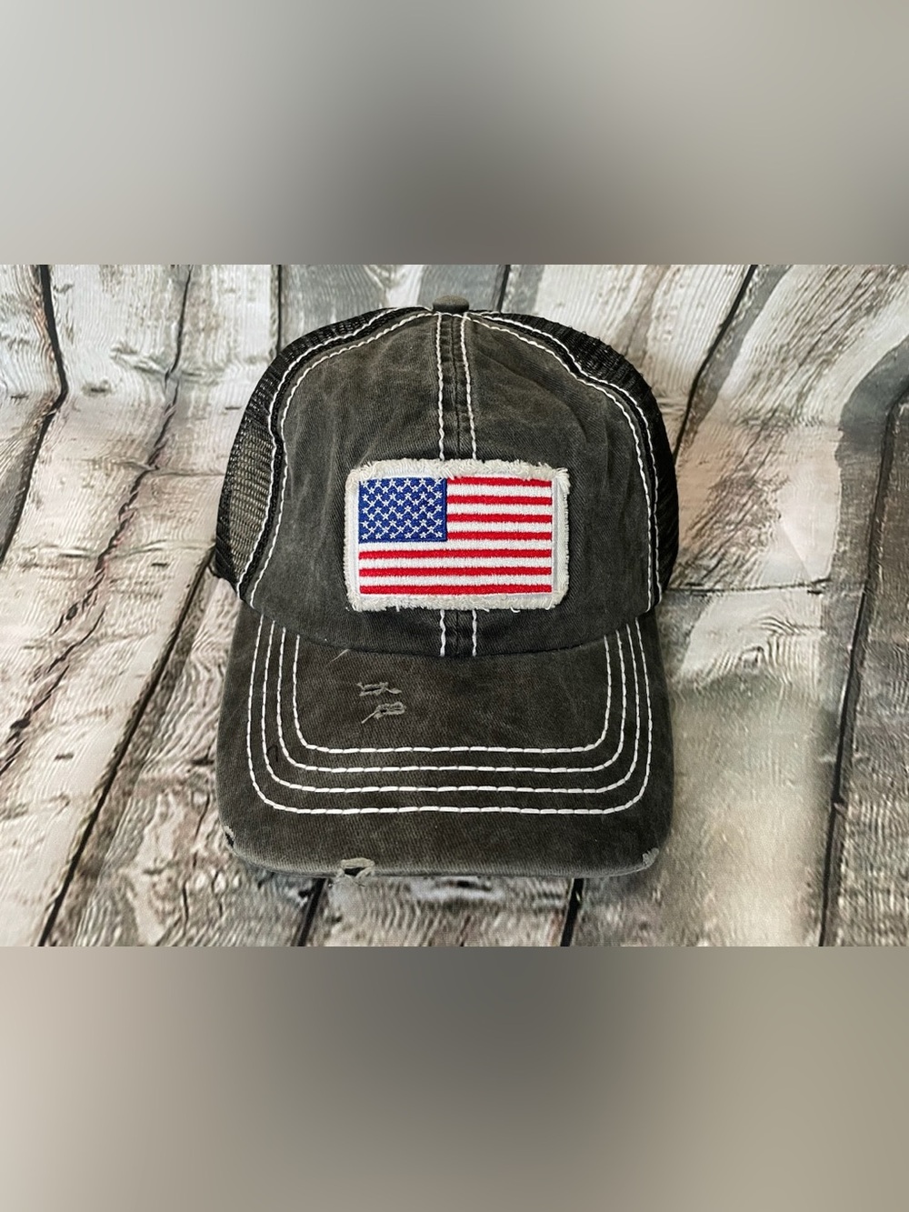 Mesh Baseball Hat w/ American Flag Patch
